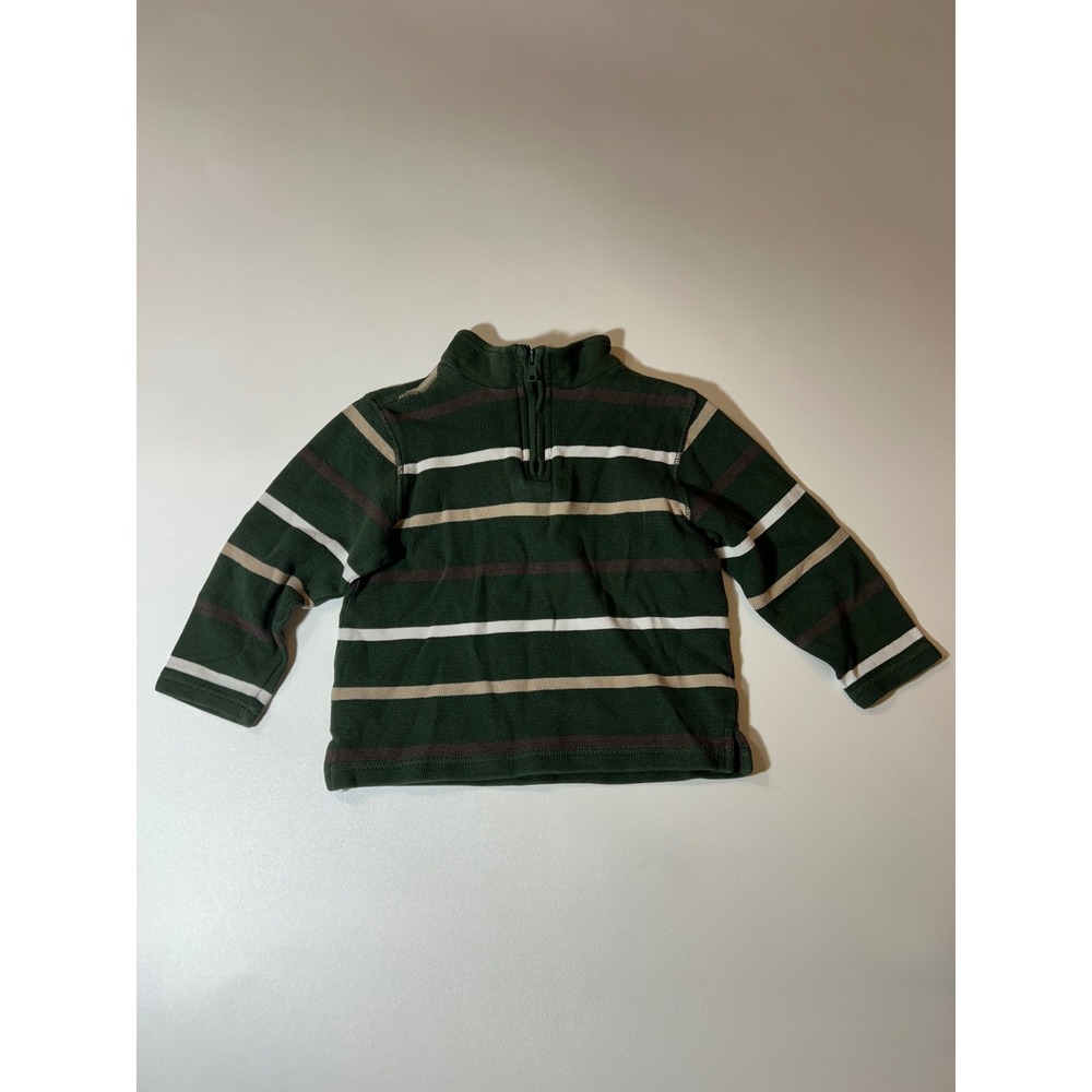 Gymboree Quarter Zip Pullover Boys Size 5 Green Striped Excellent Waffle Knit